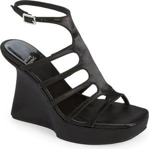 Jeffrey Campbell Rattle Wedge Sandal in Black Satin